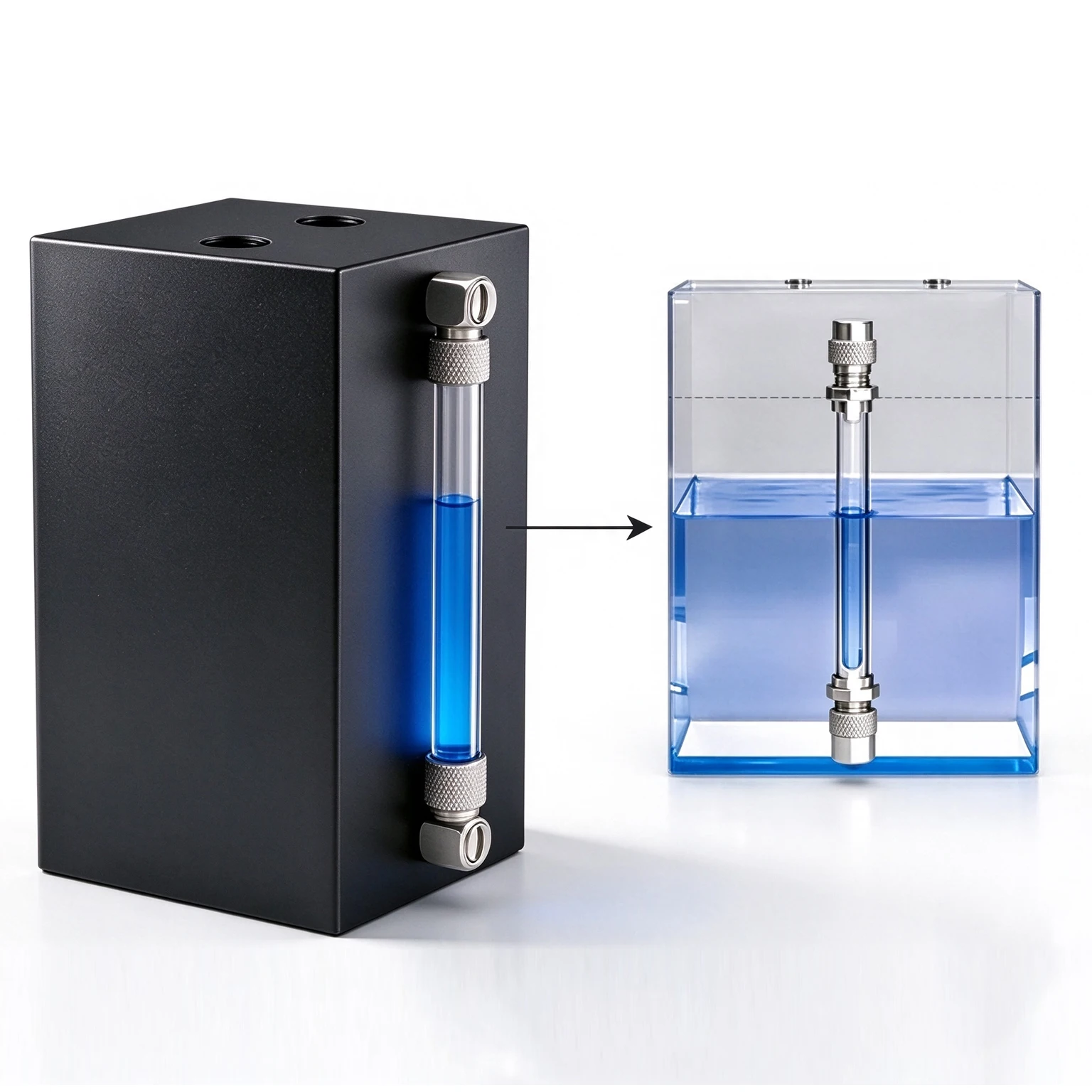 PanoCooling Square Metal Coolant Reservoir Aluminum Body with Transparent Level Window