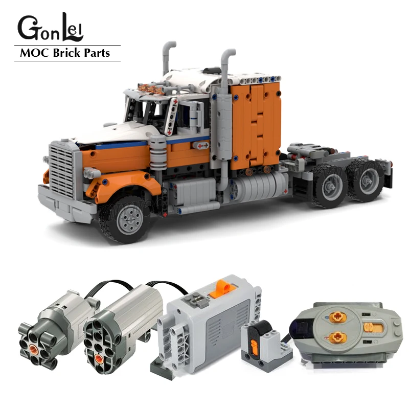 Customed MOC Technical American Semi Truck Motorized Building Blocks Model MOD from 42128 Heavy Duty Tow Trucks DIY Bricks Toys