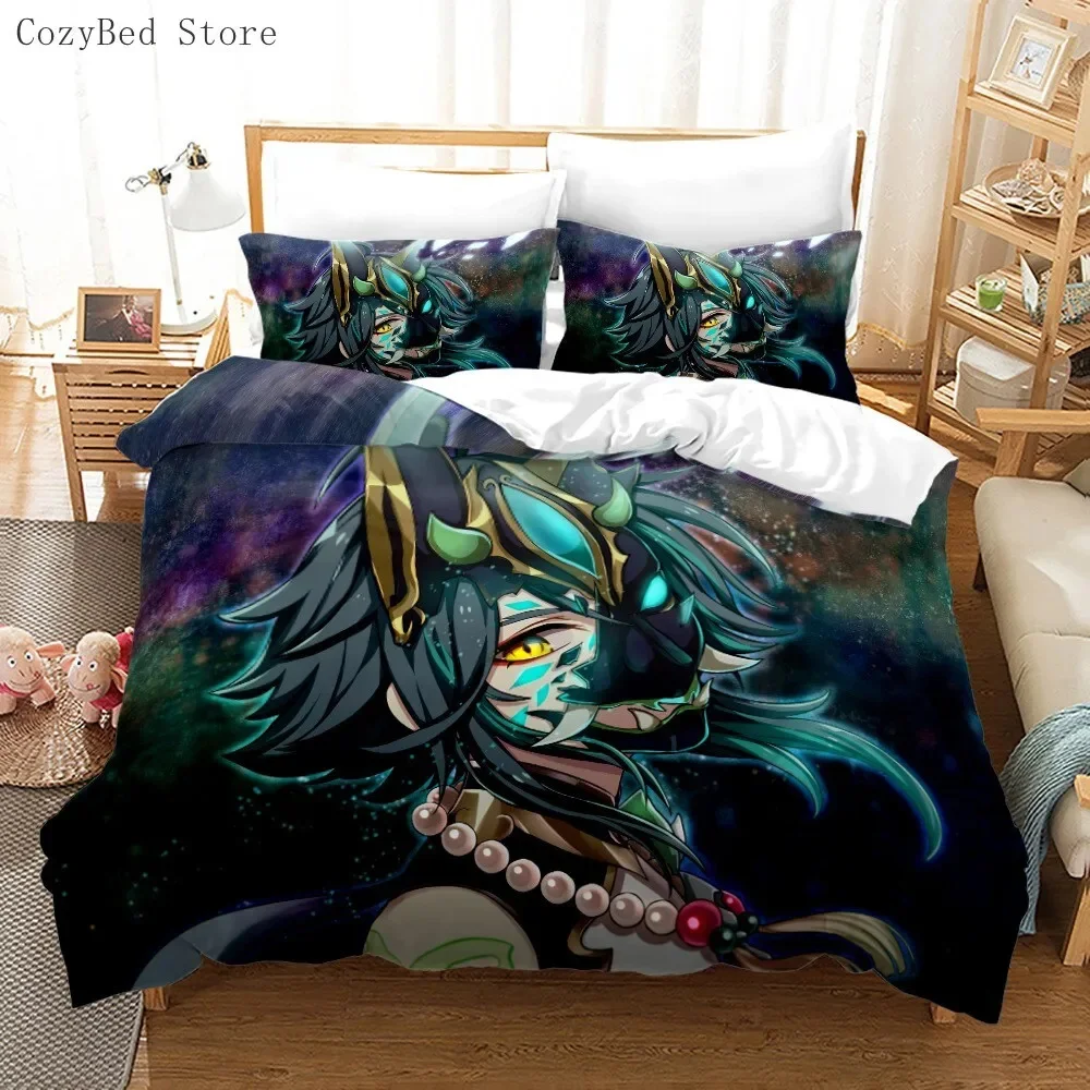 Genshin Impact Bedding Set Cartoon Anime Duvet Cover Single Double Size Kids Boys Luxury 3D Bed Linen Decor Home