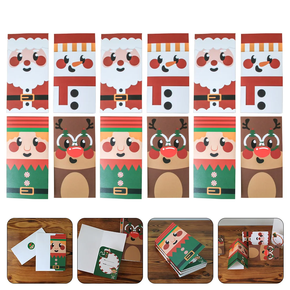 12 Pcs Christmas Card The Gift Xmas Decor Greeting Festival Present Cards Paper Cartoon Design Blessing