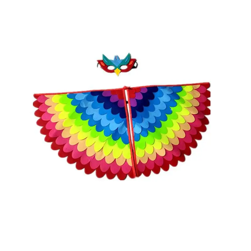 Bird Cape Set for 100-140cm Kids | Peacock & Parrot Felt Costume (Wings + Headpiece, Preschool Performance)