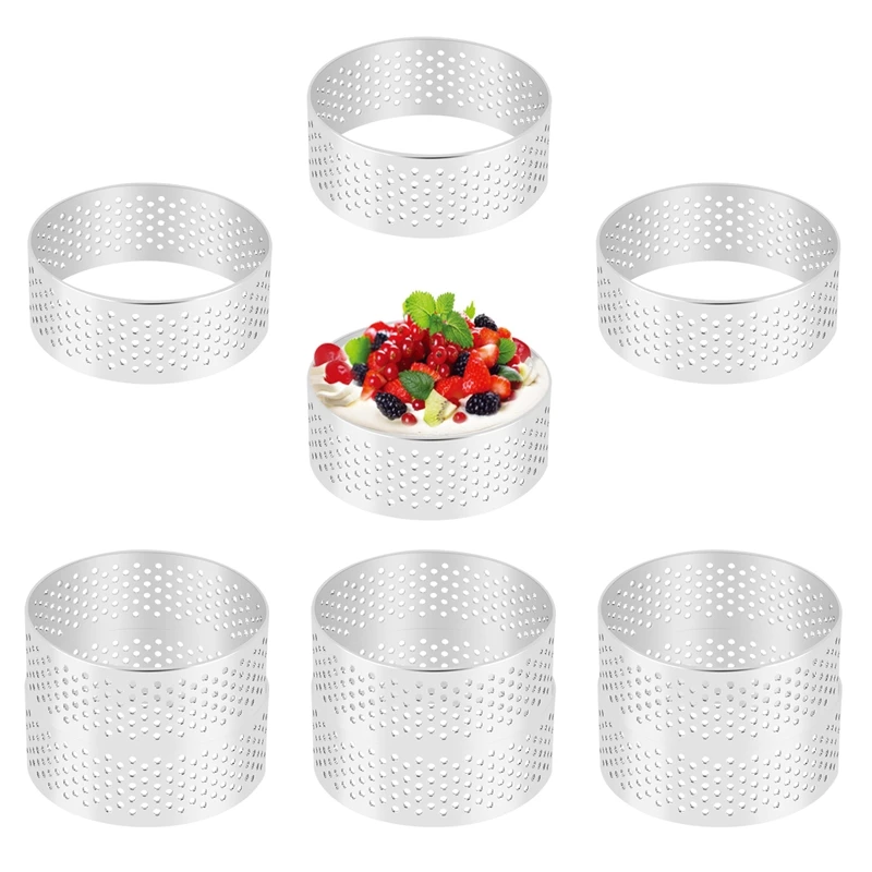 10 Pack 5Cm Stainless Steel Tart Ring, Heat-Resistant Perforated Cake Mousse Ring, Round Ring Baking Doughnut Tools