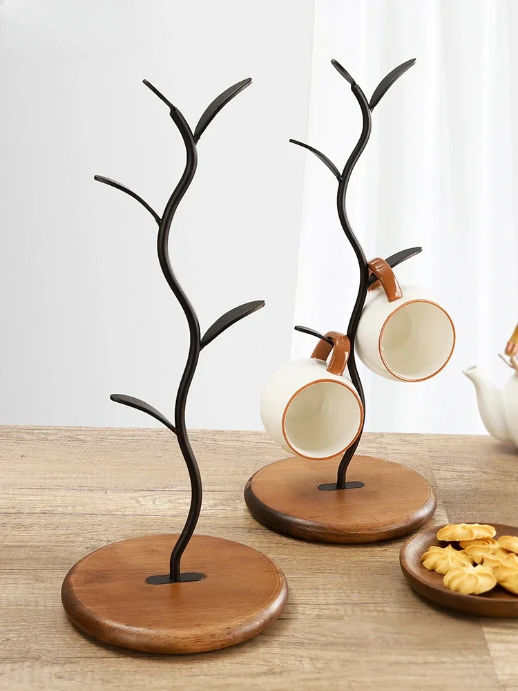 Cup holder tree shaped water cup storage rack, family living room dining table coffee tea cup storage rack, wooden drainage hang