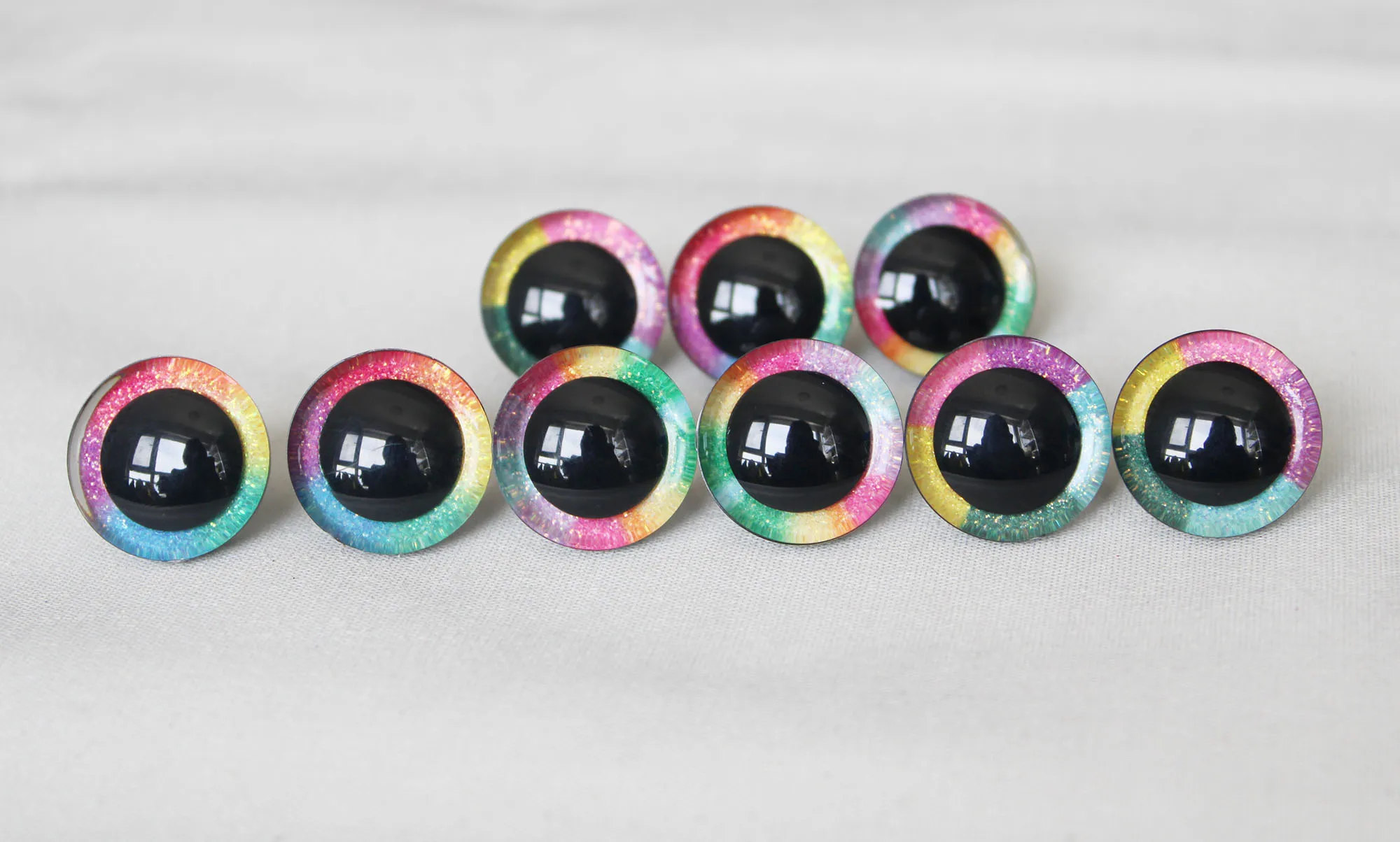 40pcs new 14-16-18-20-24-30mm 3D RAINBOW  glitter  toy eyes + washer for woolen diy plush  doll color option--R3