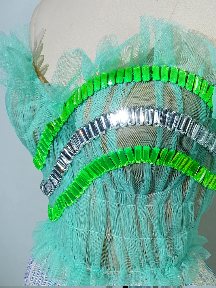 Nueva Falda corta de 2 piezas con borlas de Drag Queen de cristal Sexy vestido de fiesta de cumpleaños para mujer disfraz de escenario actuación de bailarina de Club