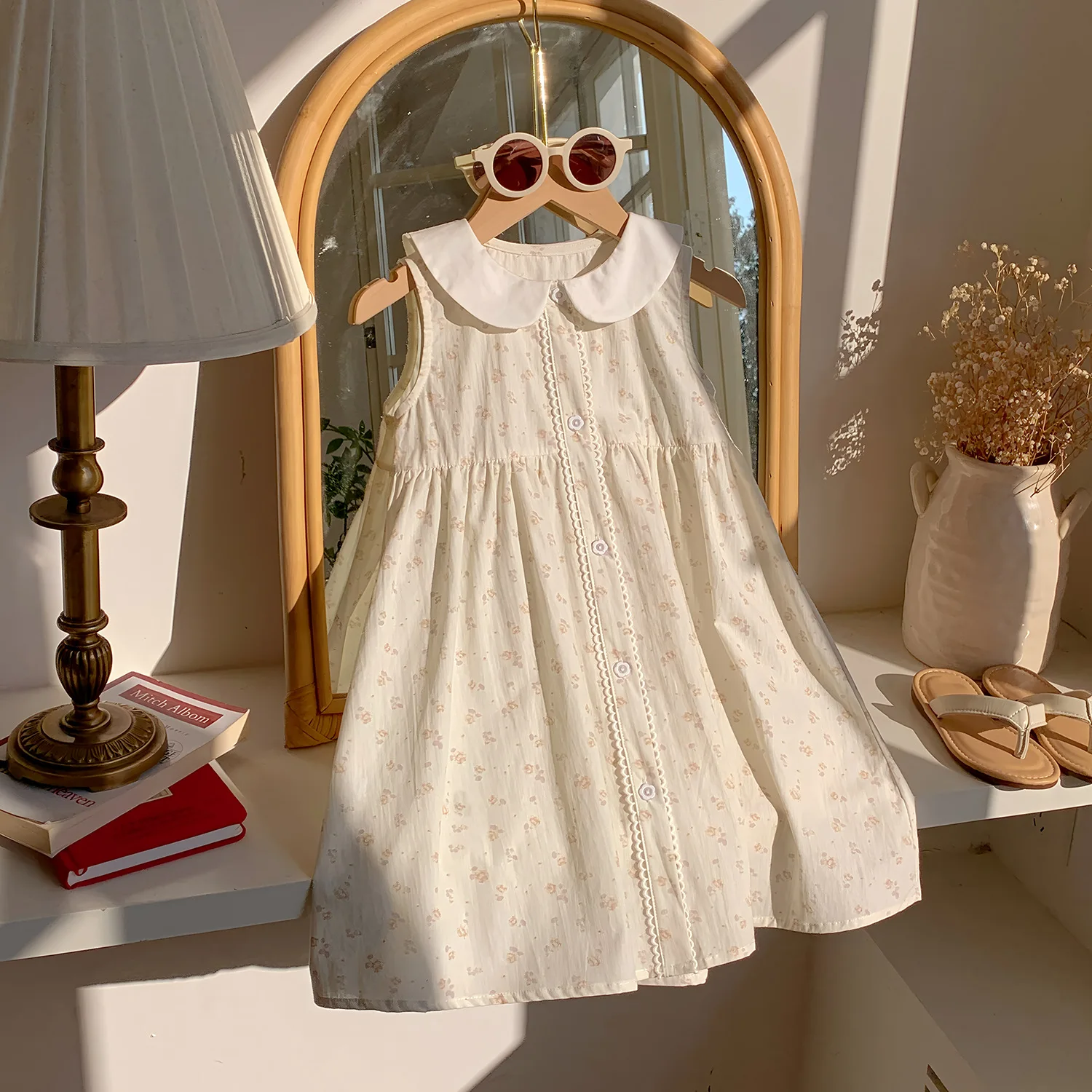 

Broken Flower Dress Korean 2025 Summer New Fashionable Sleeveless Broken Flower Doll Collar Dress Kids Clothes