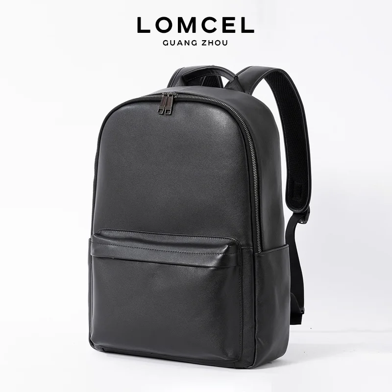 LOMCEL 2 Leather double shoulder bag for men, suitable for business and casual wear, 16-inch lightweight laptop backpack