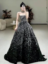 Customized Luxury Sequins Evening Dress Sparkling Strapless A-line Prom Party Gowns for Women Vestidos De Noche