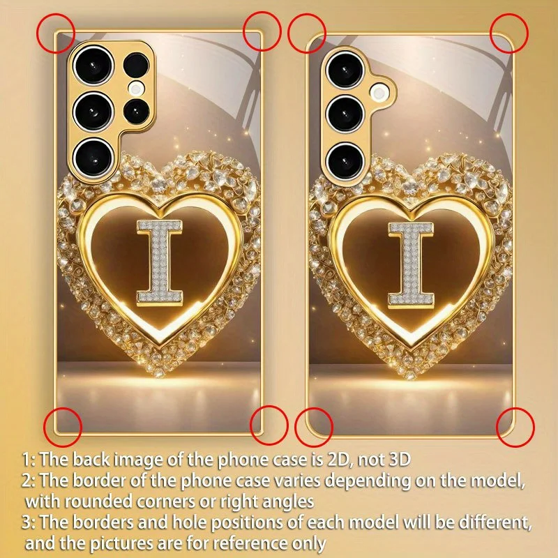 Crystal heart-shaped pattern electroplated glass phone case, suitable for Samsung S26/S25/S24/S23/S22/S21/S20 and other models.