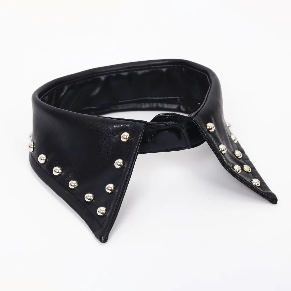 

Cool Detachable Black Leather Fake Collar Pu Nail Beaded Rivet Collar Stand Collar Metal Punk Style Collar Women's Accessories