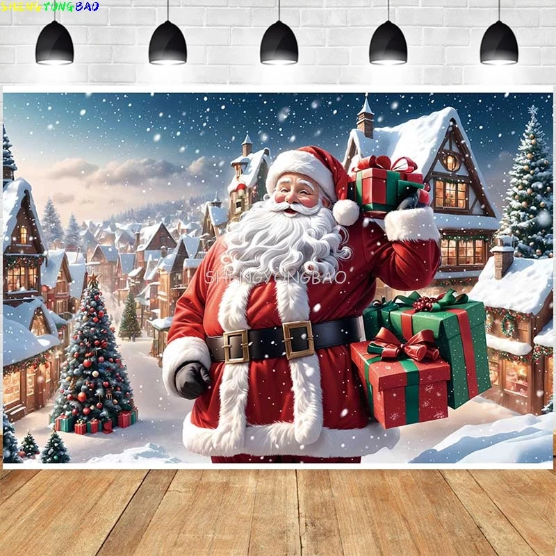 Christmas Santa Claus Gifts Photography Backdrops Village Ball Trees  Home Decoration Xmas Day Snow Photo Studio Background LJ01