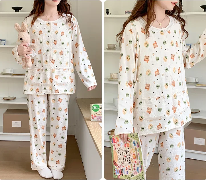 

Woman Breastfeeding Clothes Set Long Sleeve Lactation Top+pants Twinset Maternity Nursing Pajamas Sets 2025 Autumn Postpartum