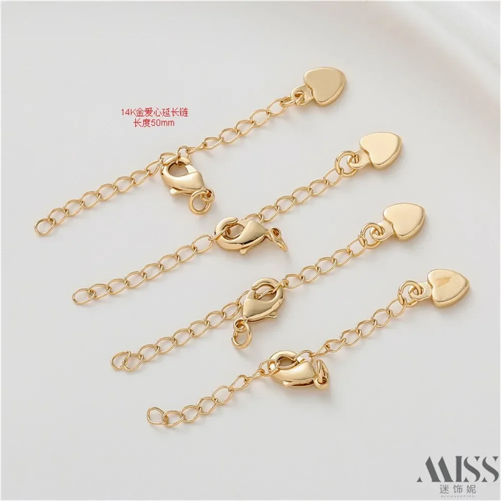 14K الذهب القلب الذيل سلسلة جراد البحر مشبك الحب تمديد سلسلة DIY اليدوية سوار قلادة مجوهرات اكسسوارات المواد
