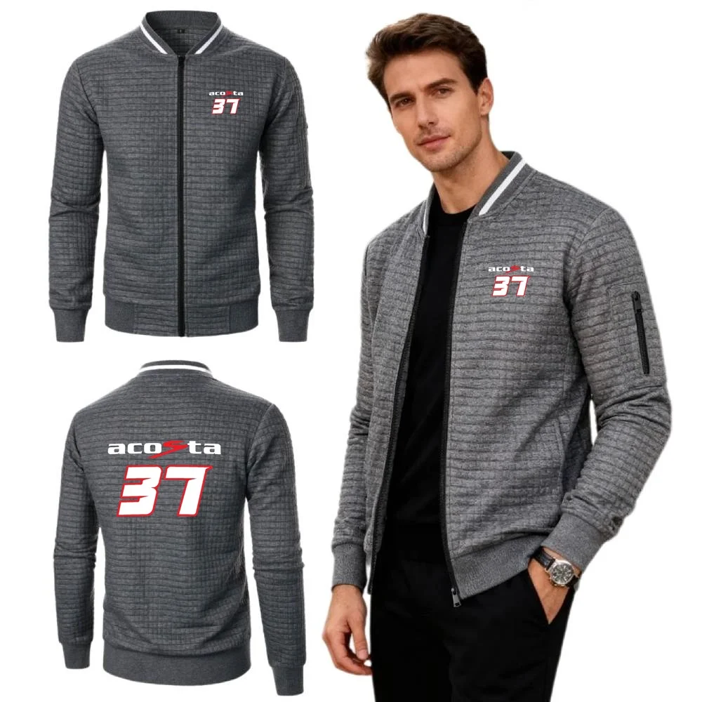 Pedro Acosta 37 Motorcycle Rider Racing Jacket Cycling Sports Mens Sweatshirt Baseball Collar Waffle Knit Coat Youth Streetwear