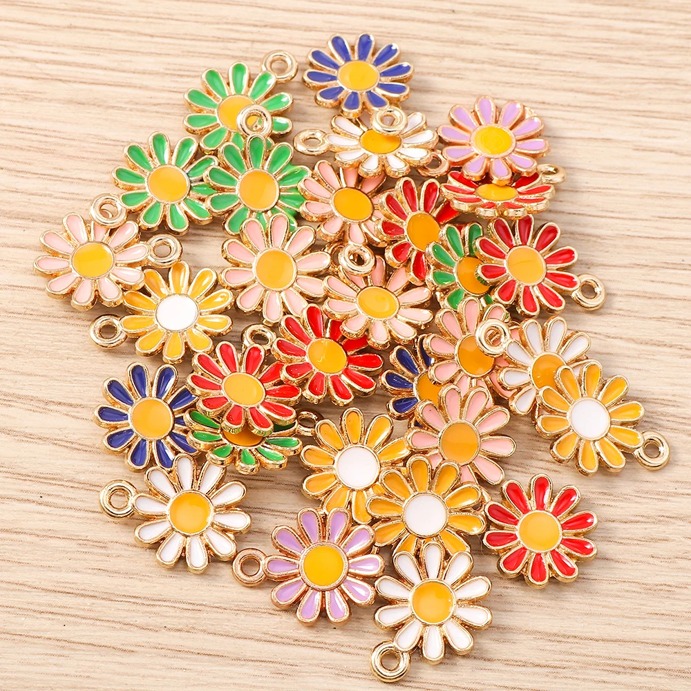 Tusember 20 Stück vergoldete, bunte, niedliche Gänseblümchen-Charms für DIY-Schlüsselanhänger, Ohrringe, Armbänder, Schmuckherstellung und Zubehör – Detail 1
