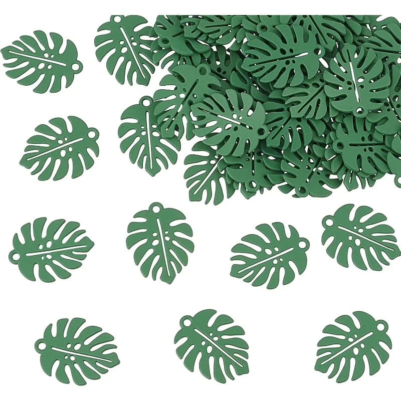 50pcs Tropical Leaf Charms Green Palm Leaves Charms Small Plant Pendant Alloy Baking Painted Pendants Leaf Minimalist Style