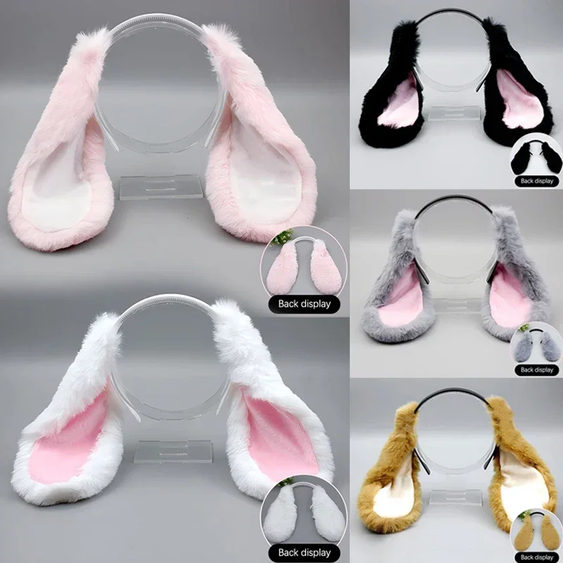 Drooping Ears Hair Hoop Handmade Realistic Plush Rabbit for Adults Cosplay Costume Accessories