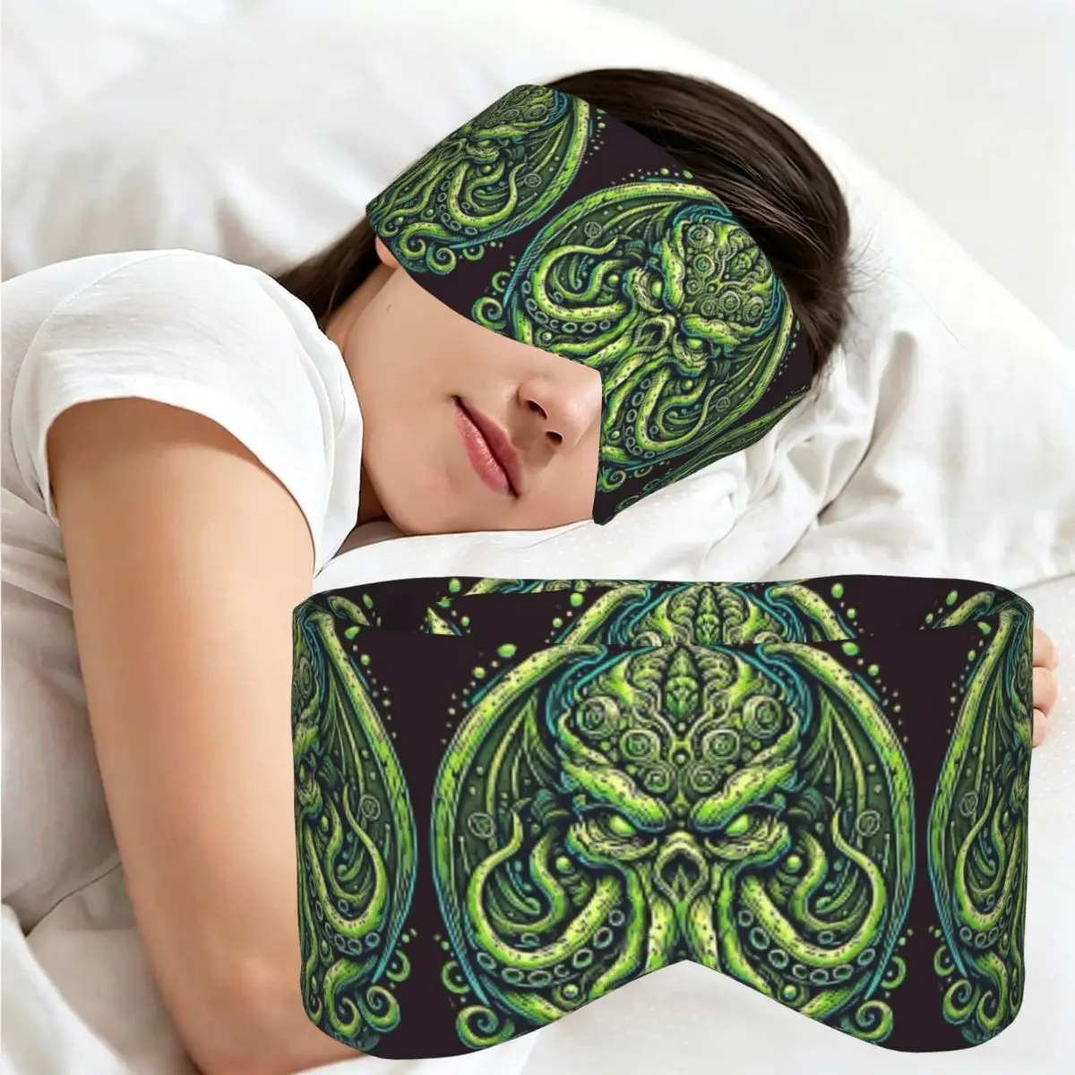 Green Cthulhu Octopus With Tentacles And Teeth sleep mask Portable Eye Cover for Girls Boys Office Nap Eyeshade eyepatch