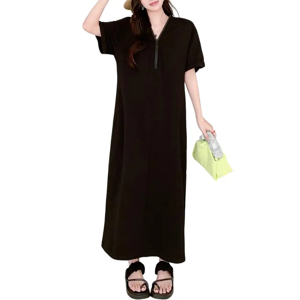 Szykowna sukienka Stylowa damska sukienka maxi z zamkiem błyskawicznym i kieszeniami na wakacje na plaży Casualowa letnia sukienka dla kobiet o szykownym wyglądzie