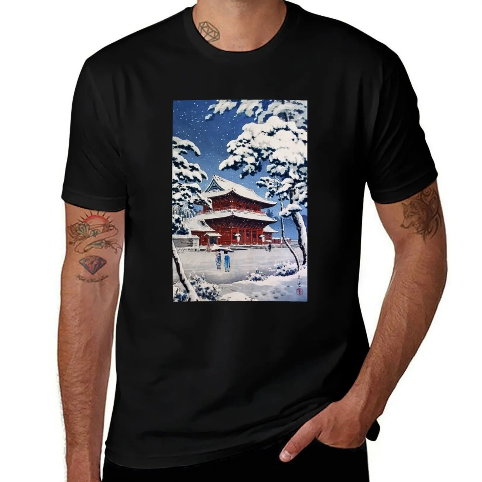 

Zojoji Temple in Snow by Tsuchiya Koitsu T-Shirt anime shirt custom t shirt plain quick drying designer t shirt men