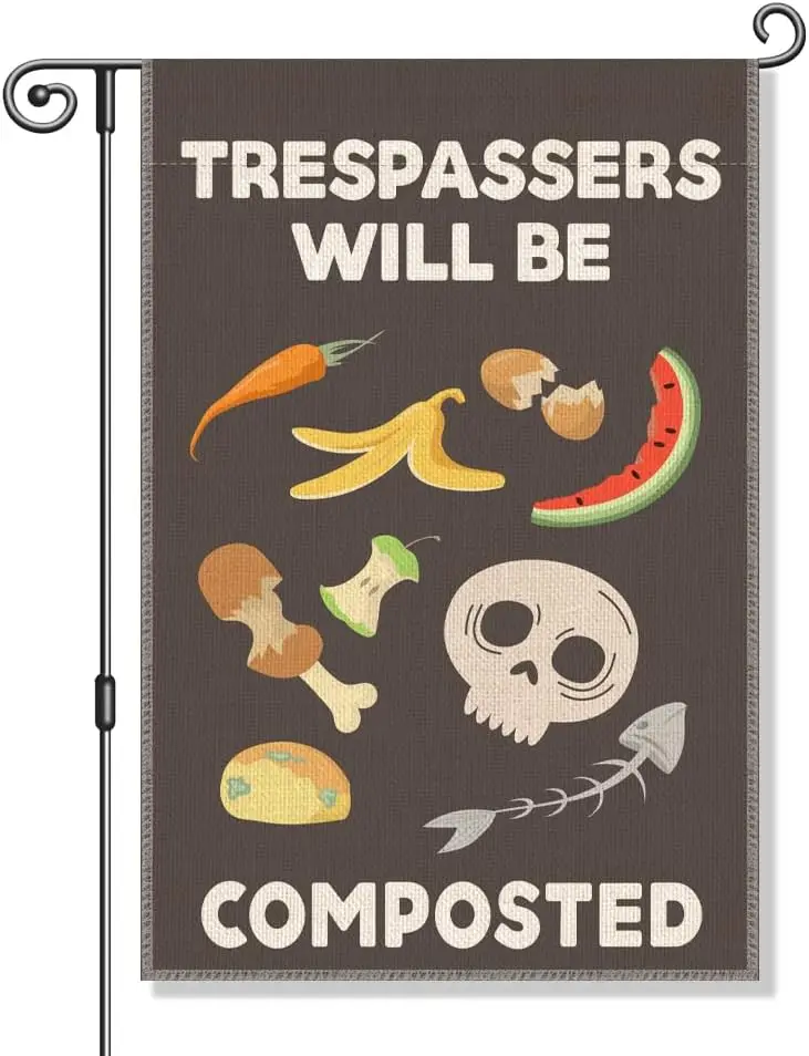 Perfectinsoy Trespassers Will Be Composted Garden Flag, Funny Skull Yard Banner, Warning Sign Outdoor Yard Flag, House Farmh EEZ