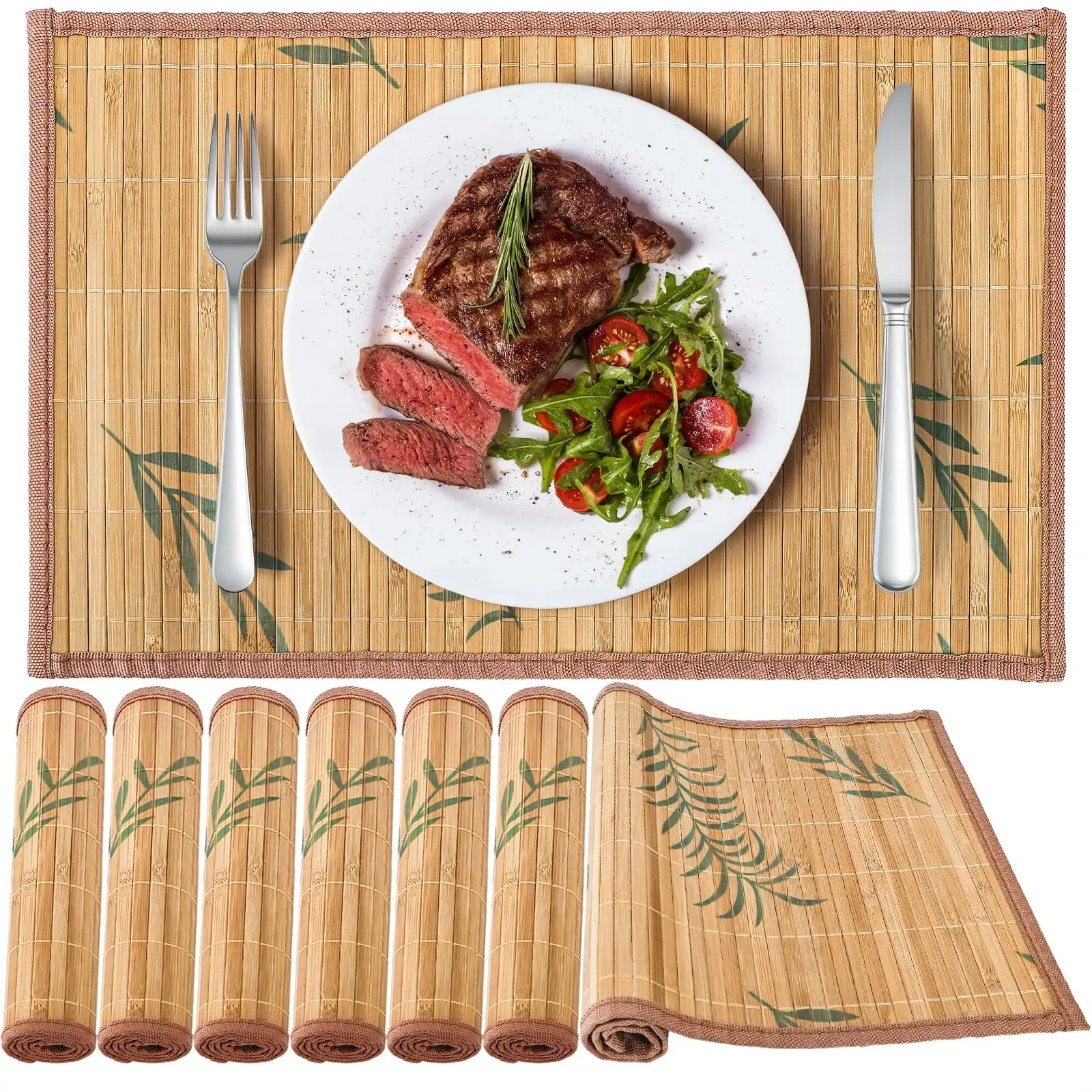 

Bamboo Placemats,18x12 Inch Anti-Slip Table Mats,Heat Resistant Place Mats, Japanese Style Washable Placemats for Dining Kitchen