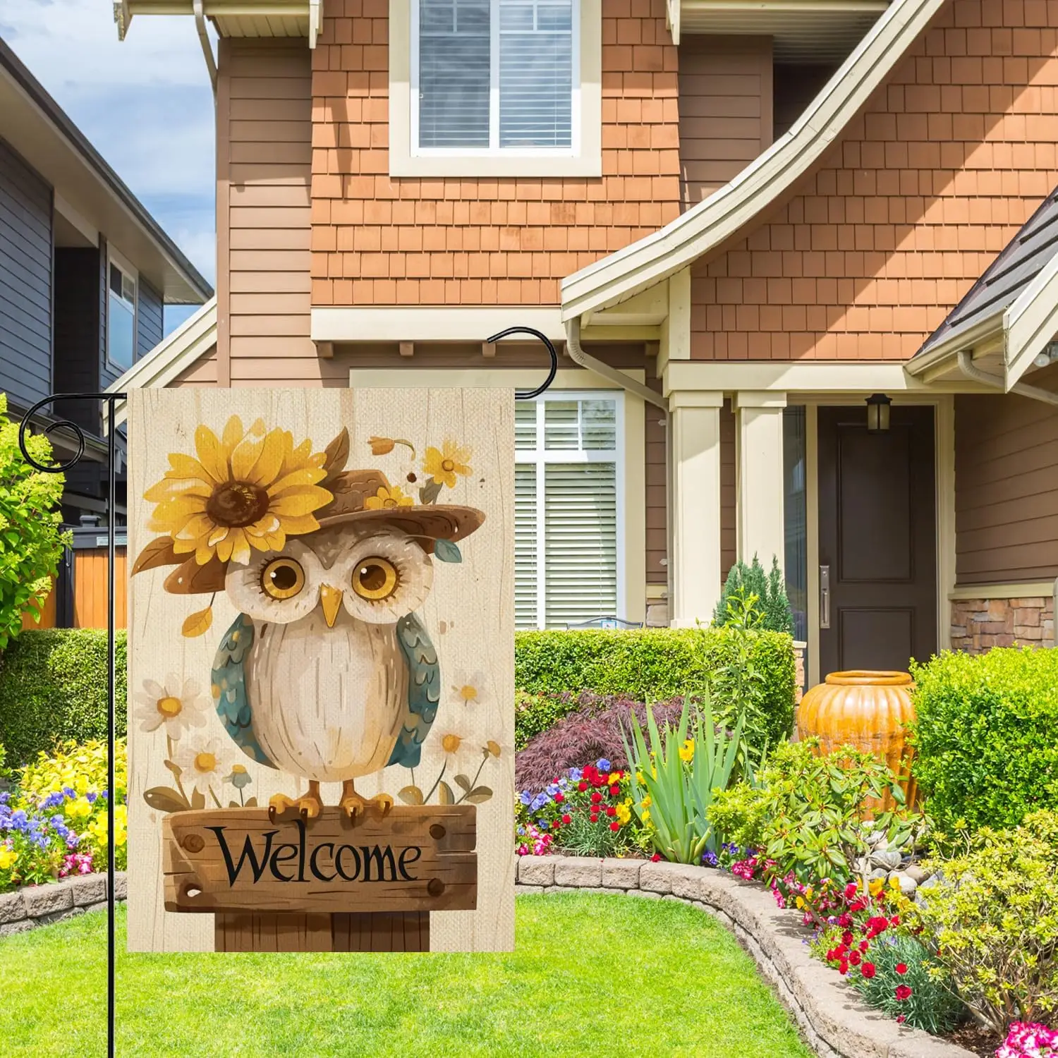 Welcome Owl Garden Flag Double Sided 12 x 18 Inch Summer Sunflower Daisy Yard Lawn Outside Farmhouse Outdoor Home Decoration PPZ