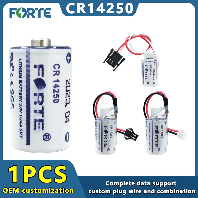 Forte CR14250 3V 1/2AA Lithium Battery For Water Meter Smoke Alarm Yaskawa Servo PLC Numerical Control Panel Customizable Plug