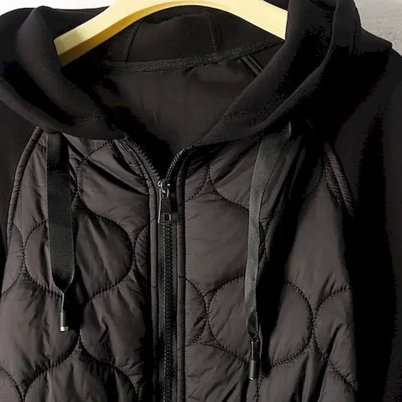 Winter Kapuzen mäntel Frauen Modedesign Patchwork Reiß verschluss dicke Hoodies Mantel lässig lose Kapuze Parkas schwarze Jacke y2k Kleidung