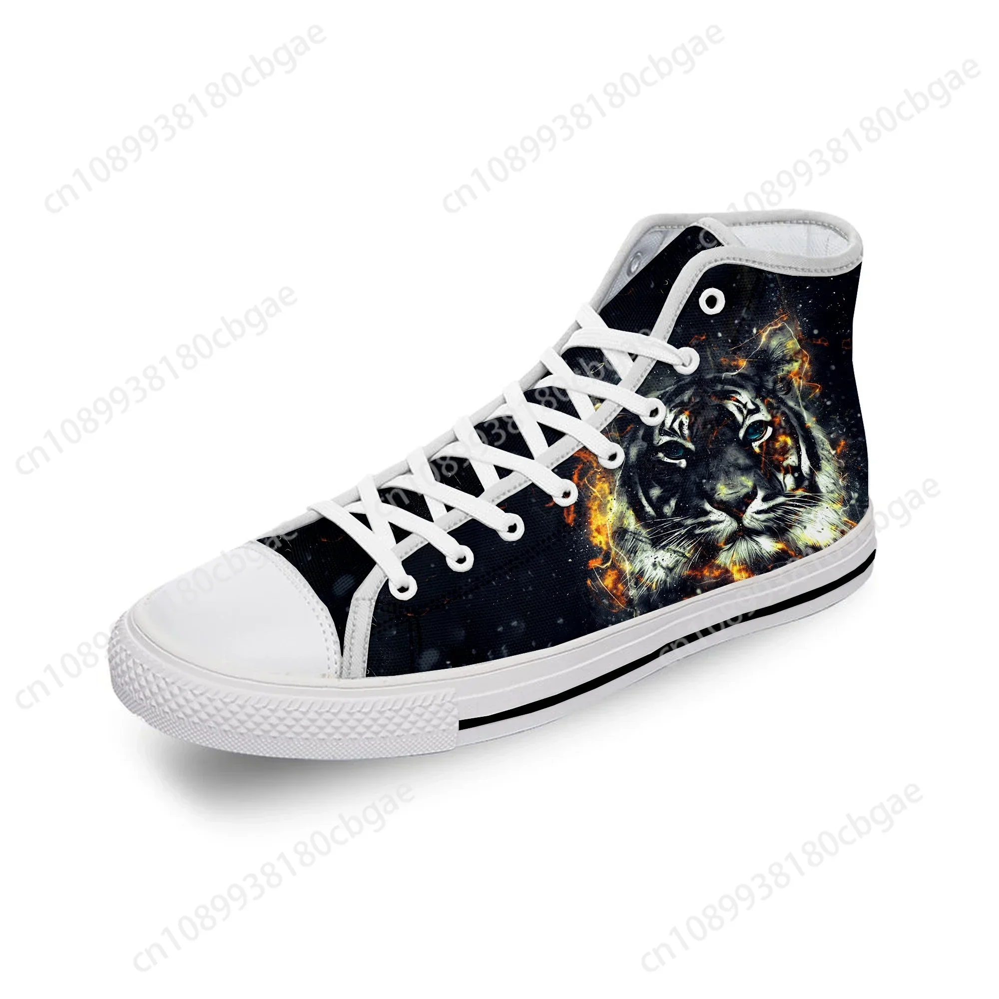 

Animal 3D Tiger Head Cool Funny White Cloth Fashion 3D Print High Top Canvas Shoes Men Women Lightweight Breathable Sneakers