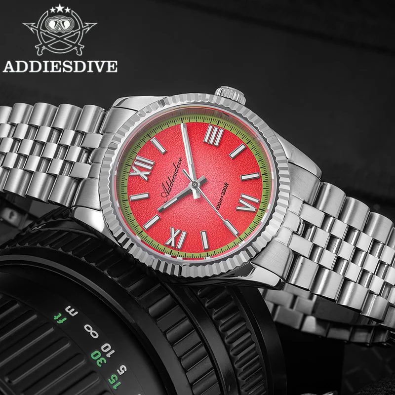 

Мужские часы ADDIESDIVE, 36 мм, кварцевые наручные часы с сапфировым стеклом, водонепроницаемые, 100 м, суперсветящиеся, модные, из нержавеющей стали 316L