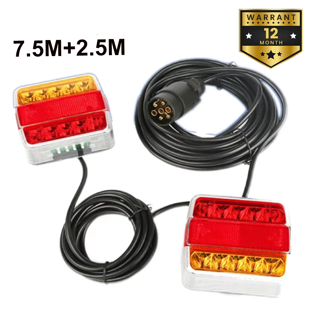 2x Rear Towing Tail Light 12V 10m LED Trailer 7 Pin Kit Universal Brake Stop Indicator License Number Plate Reflector Waterproof 