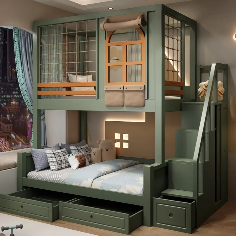 

Solid wood children's upper and lower Bunk beds Upper and lower bunk Boys High and lower child and mother