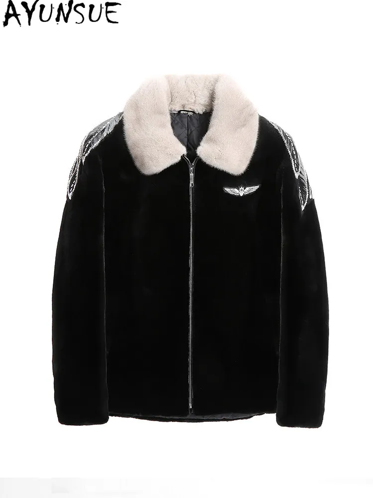 AYUSNUE Natural Mink Coat Men Luxury Clothes Fashion Winter Jacket Swan Velvet Whole Mink Real Fur Coats Male Beading Warm S-6XL