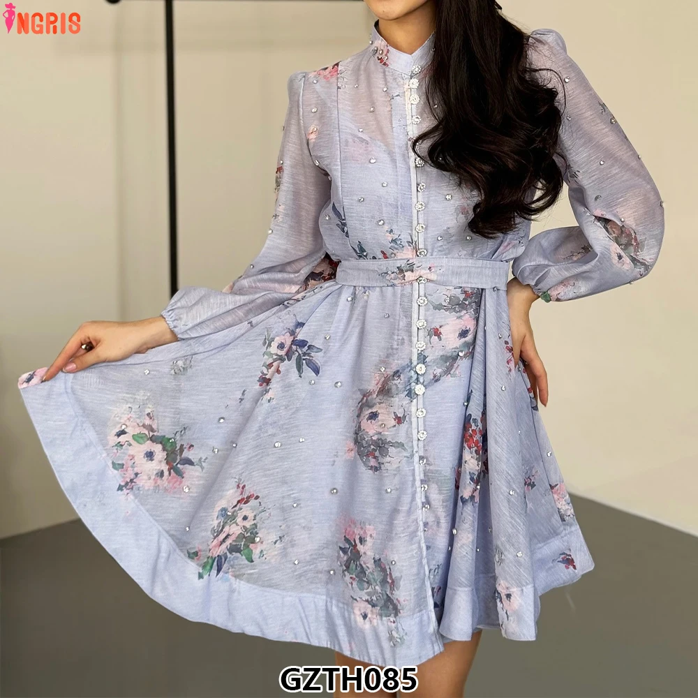 

2025 summer dress high quality long sleeve chiffon print plus size ladies dress-GZTH085