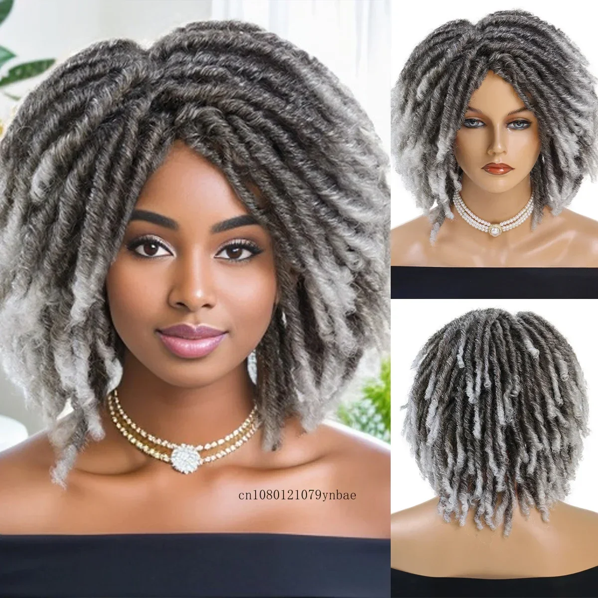 

Омбре серые плетеные синтетические парики для чернокожих женщин, короткие афро вьющиеся парики для старых леди, дреды, твист-волосы, повседневный костюм на Хэллоуин