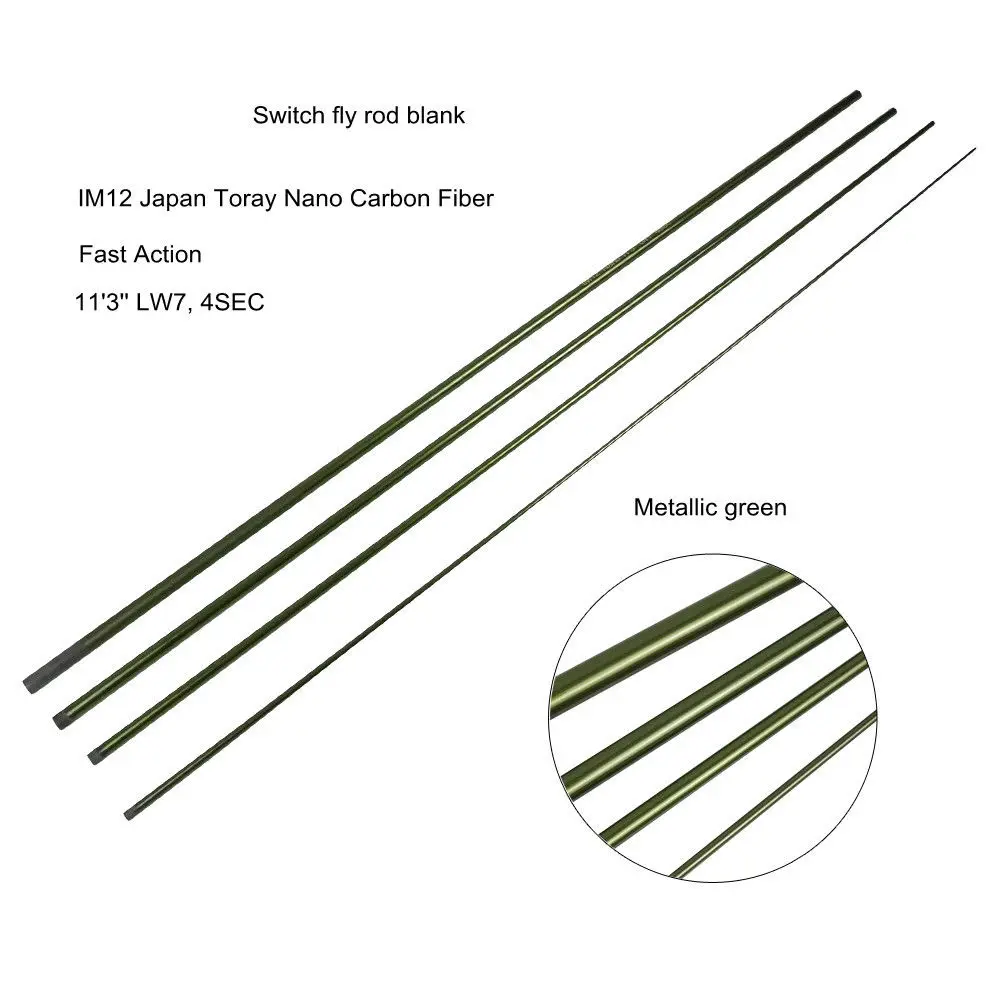 

Z Aventik IM12 11'3'' LW7 Switch Fly Fishing Rod Blanks Nano Carbon Fiber 4 Sections Fast Action Fly Rods Blank Metallic Green