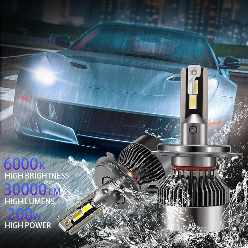 

HAOSJ H4 LED Car Headlight H7 LED H8 H9 H11 H1 9005 HB3 9006 HB4 2PCS Auto LED Lamp Fog Bulb CSP3570 Chip 200W 30000LM 6000K 12V