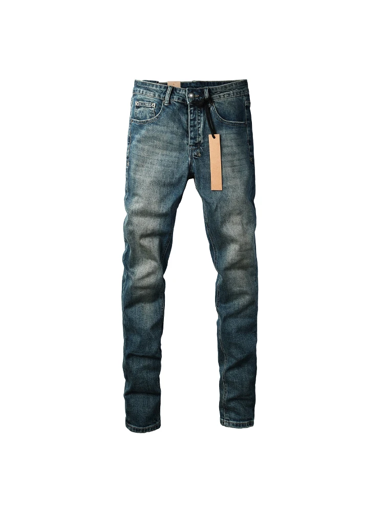 

Мужские потертые джинсы American High Street Sle, длинные брюки приталенного кроя, износостойкие модные городские молодежные джинсы с деталями от царапин