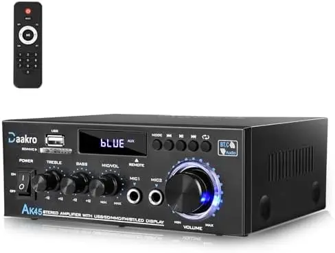 

AK45 300W Bluetooth 5.0 Stereo Amplifier with FM, USB, SD, Remote – Home Theater Audio System