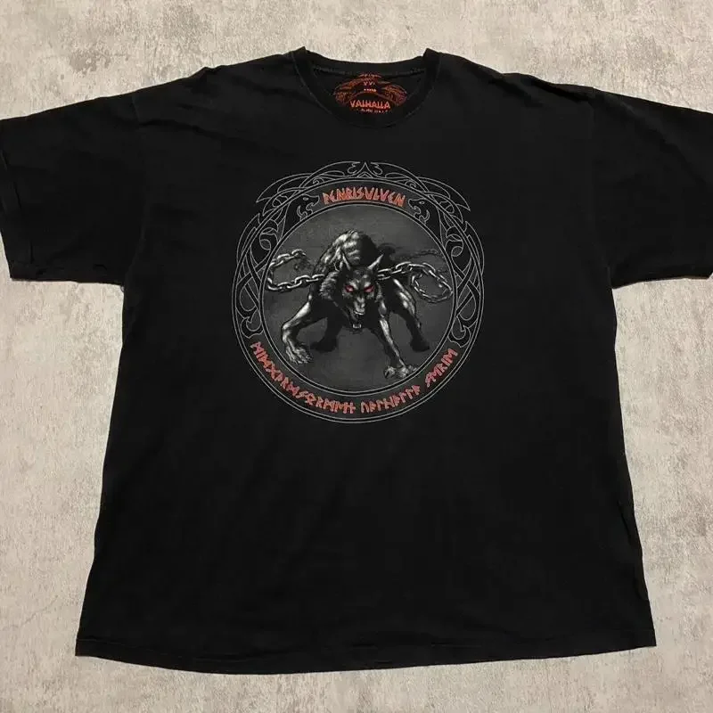 Black Orange Valhalla Heavy Metal Band T Shirt Vintage Retro 90s Goth Punk Wolf
