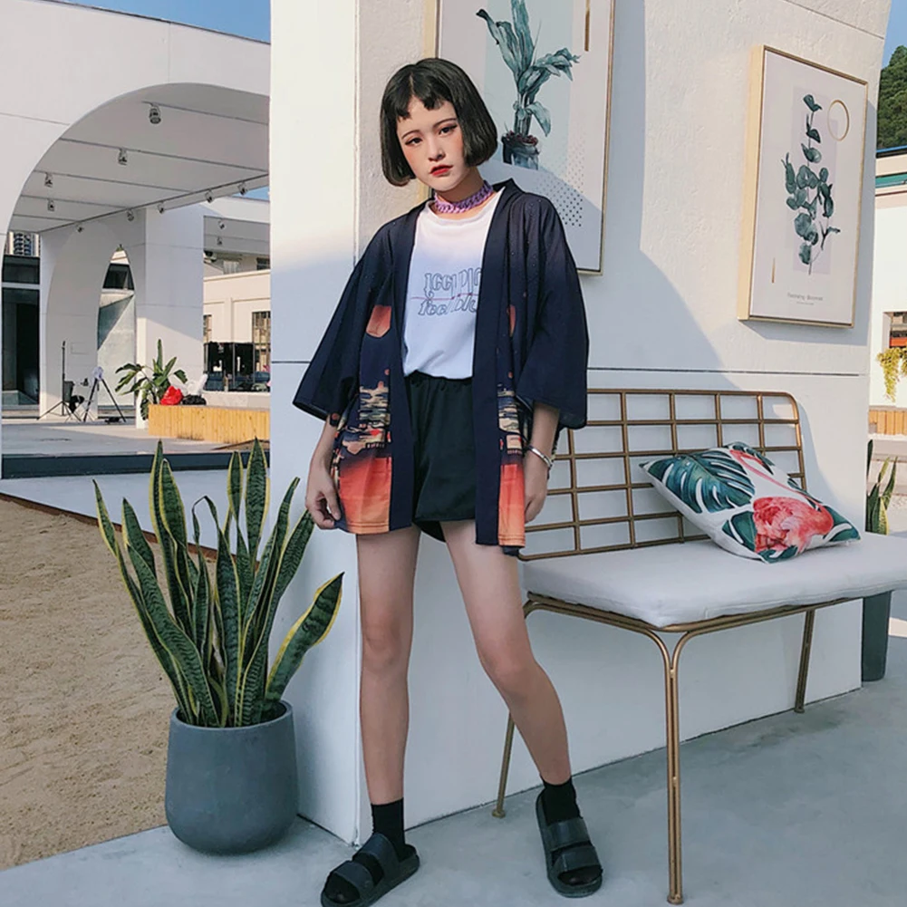 Men Women Cardigan Robe Sky Lanterns Kimono Summer Loose 3/4 Sleeve Sun Protection Garments Clearance sale Wholesale Drop shippi