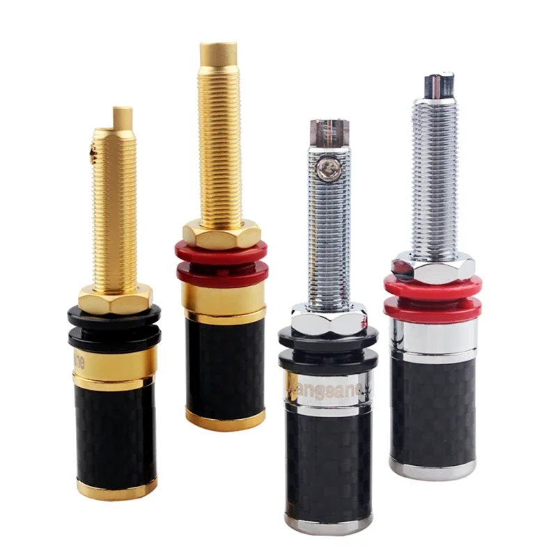 

4pcs Carbon Fiber Red Copper Binding Post Gold / Rhodium Plated Long Section Terminal Banana Plug Jack Connector