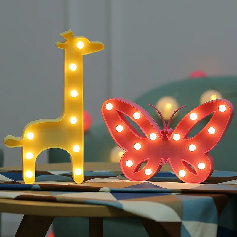 30cm Big LED Table Night Light Animal Marquee Giraffe Butterfly Christmas Coconut Tree Home Party Decoration 3D Desk Lamp