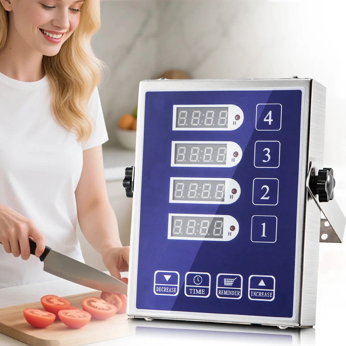 Restaurant 4-Channel Reminder Timer Digital Restaurant Timer Clear LED Display Extra-Loud Adjustable Alarm Timer Kitchen Baking