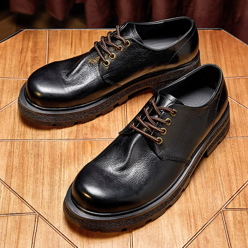 

2023 Spring Autumn Casual Shoes Luxury Genuine Leather Loafers Lace-up Derby Dress Shoes Men Wedding Daily Mens Shoes