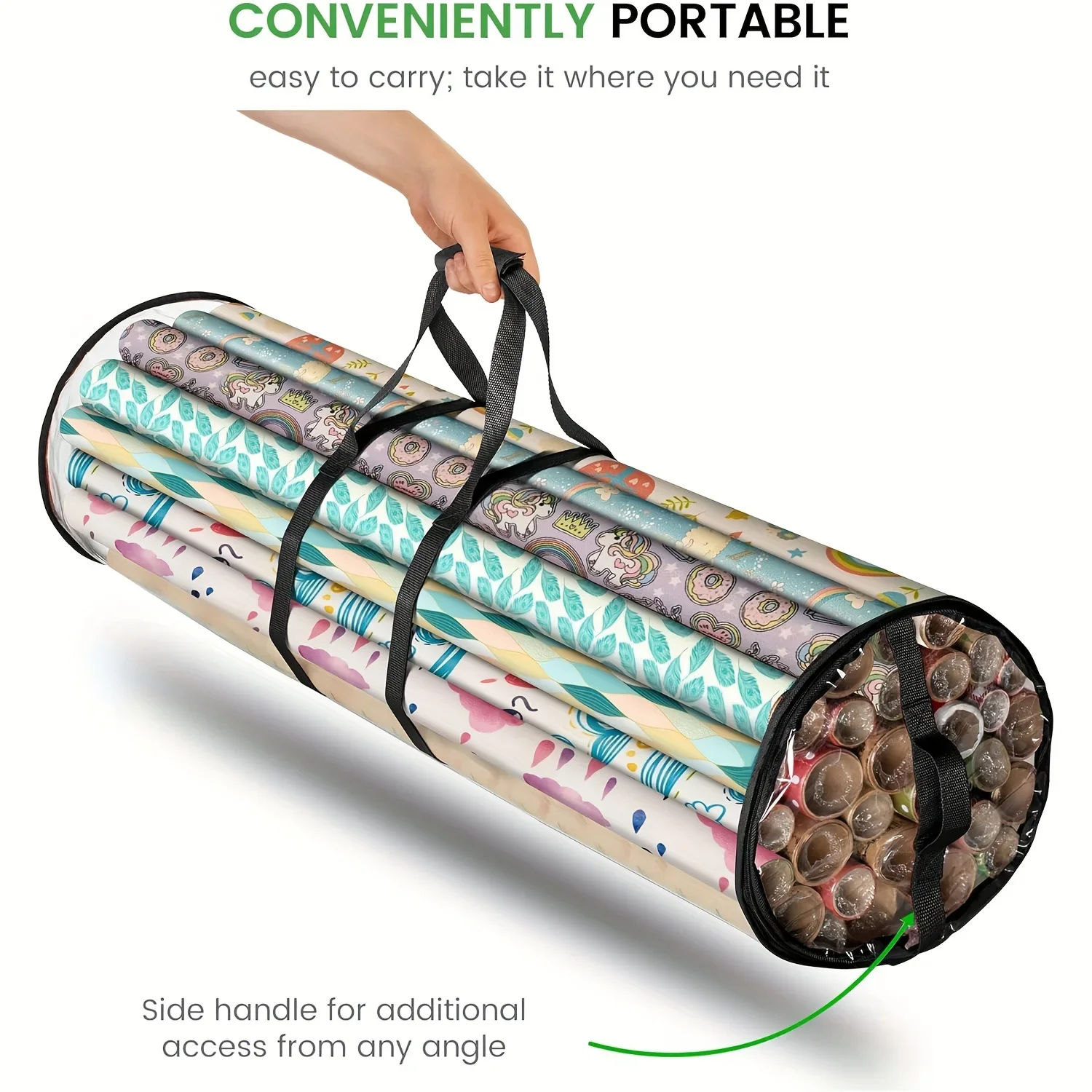 Tear-Resistant Wrapping Paper Storage Box With Handle - Portable Plastic Roll Holder For Gift Wrap Containers, Xmas Gift Bags
