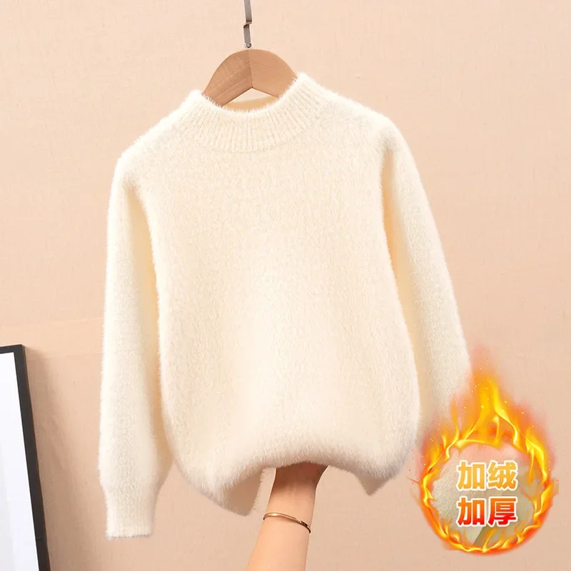 Kids Casual O-Neck Knit Pullover Sweater Apparel Turtleneck  for Girl  Clothes Winter and Fall Children'S Costume Plush Blouse