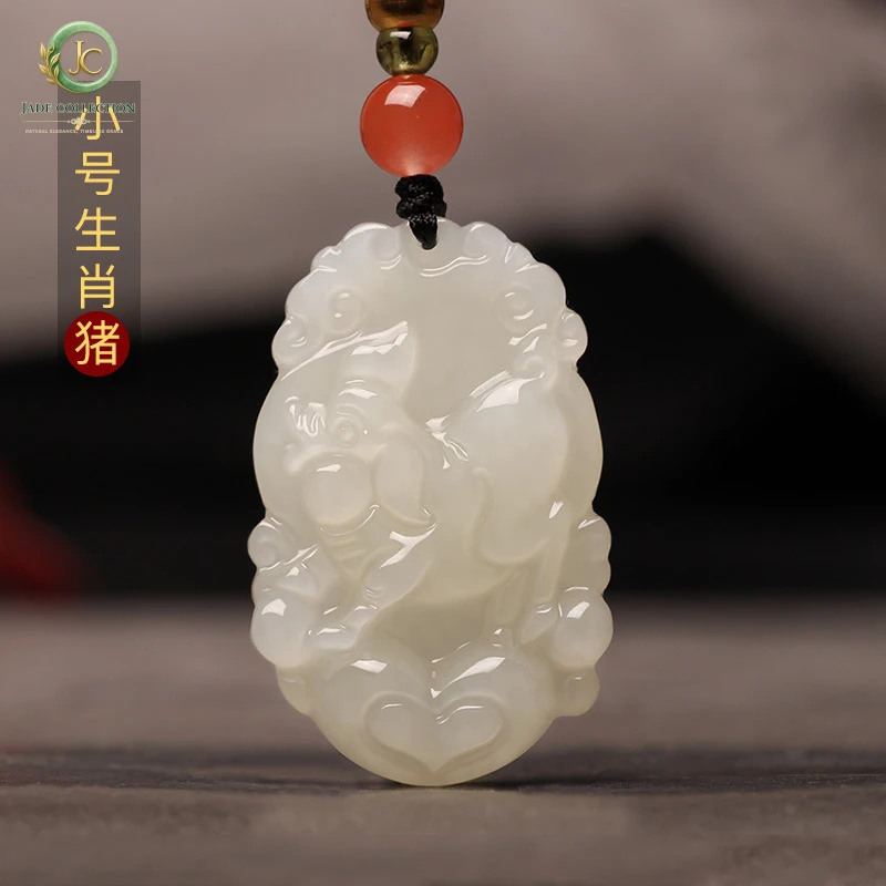 Hetian jade pendant, jade zodiac animal necklaces for men and women: rat, ox, tiger, horse, rabbit, snake, chicken, sheep, monke