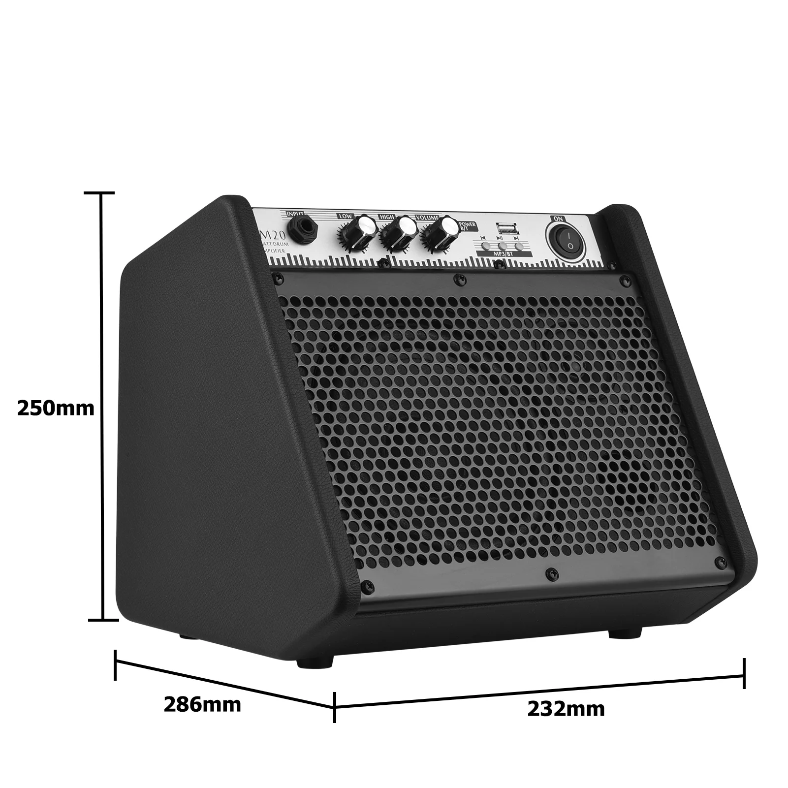 COOLMUSIC DM20 20W Electric Drum Amplifier Keyboard Amp Wireless BT Speaker 2-Band EQ Supports USB MP3 Player Function